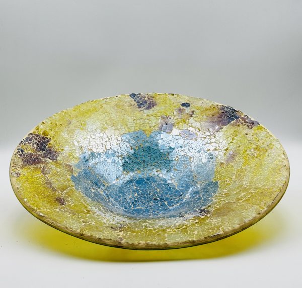 Golden Crackled Mosaic Glass Decorative Bowl