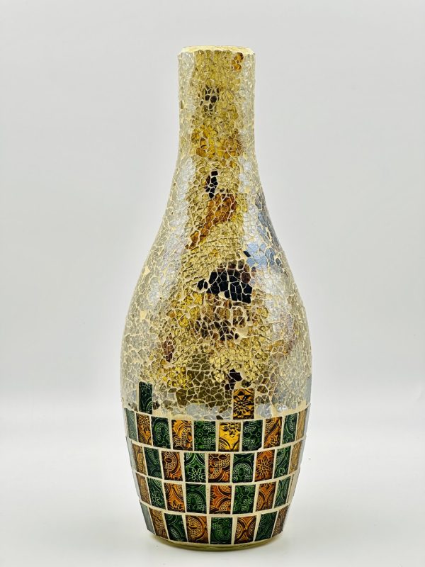 Golden Crackled Mosaic Glass Vase