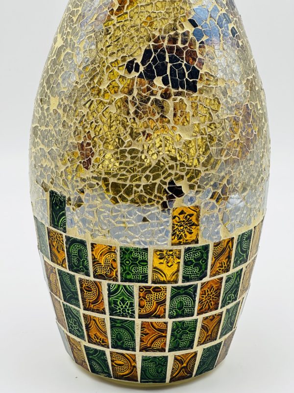 Golden Crackled Mosaic Glass Vase - Image 3