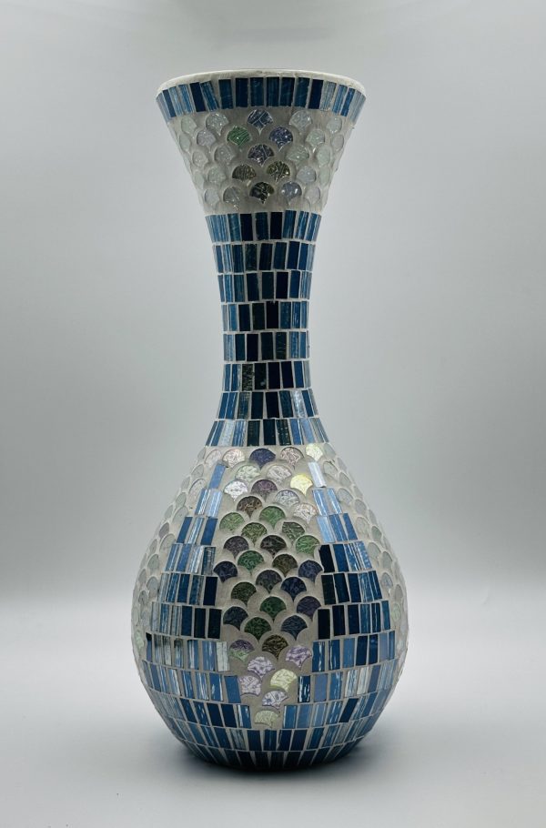 Blue Mosaic Glass Vase – Artistic Handcrafted Decor - Image 2