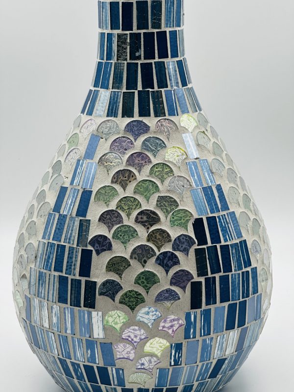 Blue Mosaic Glass Vase – Artistic Handcrafted Decor - Image 3