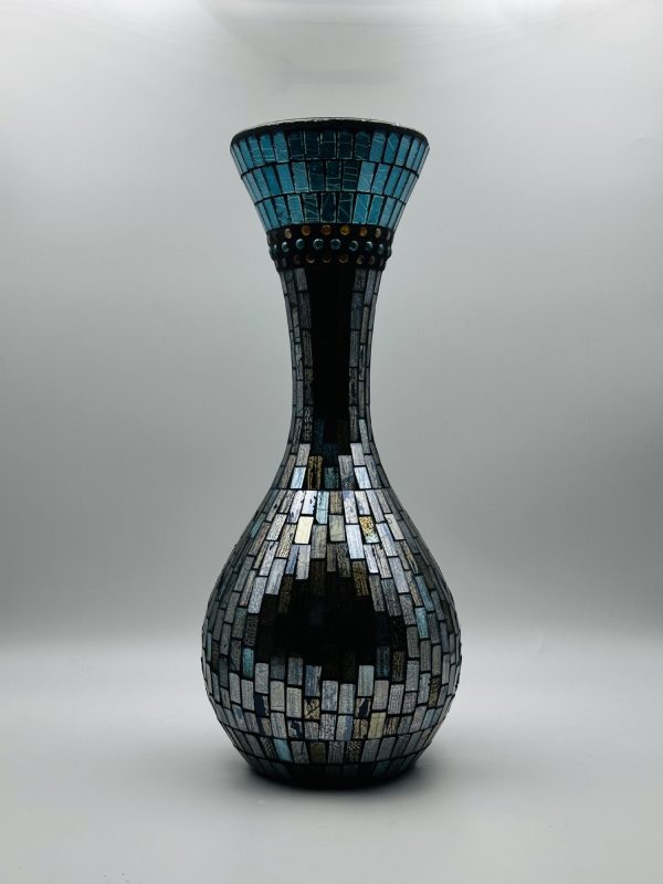 Black & Blue Mosaic Glass Vase – Elegant Handcrafted Décor