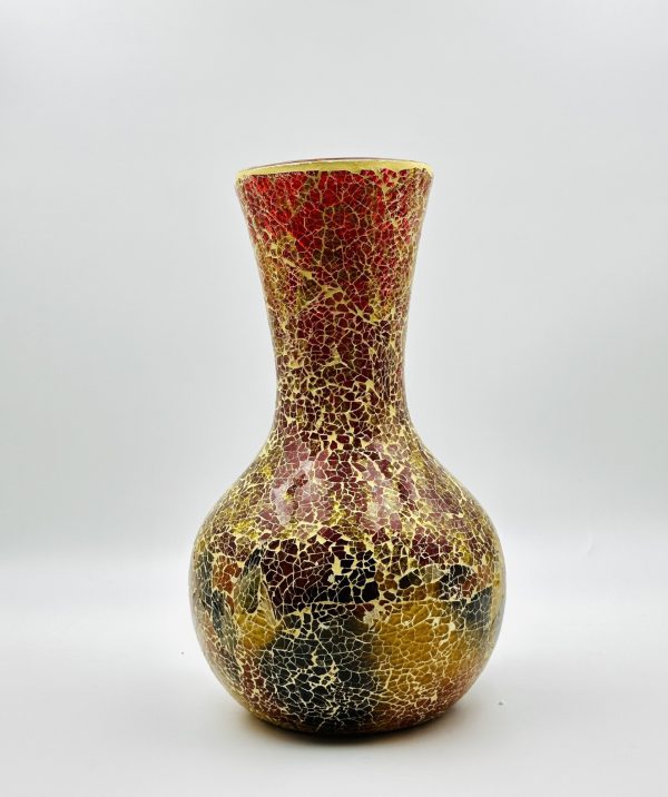 Golden Ember Crackled Mosaic Glass Vase – Handcrafted Decorative Masterpiece