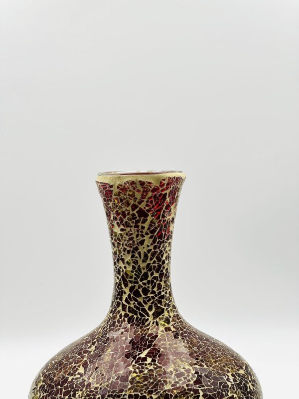 Burgundy & Gold Crackled Mosaic Glass Vase – Handcrafted Decorative Accent - Image 2