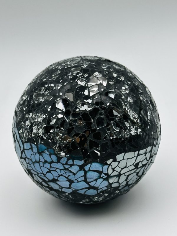 Black & Blue Crackled Mosaic Sphere(10cm) – Handcrafted Decorative Accent