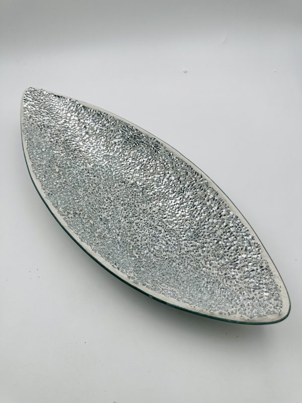 Silver Crackled Mosaic Decorative Boat Bowl – Handcrafted Elegant Accent - Image 4