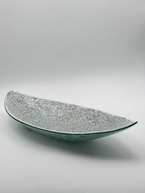 Silver Crackled Mosaic Decorative Boat Bowl – Handcrafted Elegant Accent - Image 3