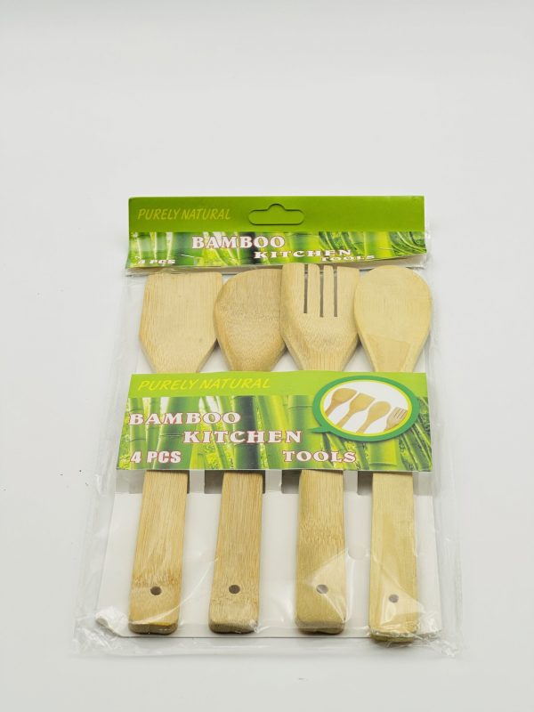 4-Piece Bamboo Kitchen Utensil Set – Natural Wooden Cooking Tools