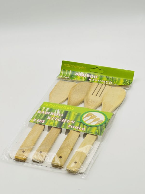 4-Piece Bamboo Kitchen Utensil Set – Natural Wooden Cooking Tools - Image 2