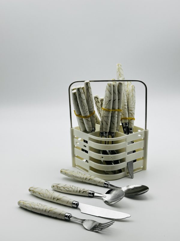 24-Piece Stainless Steel Cutlery Set with Marble Design Handles - Image 2