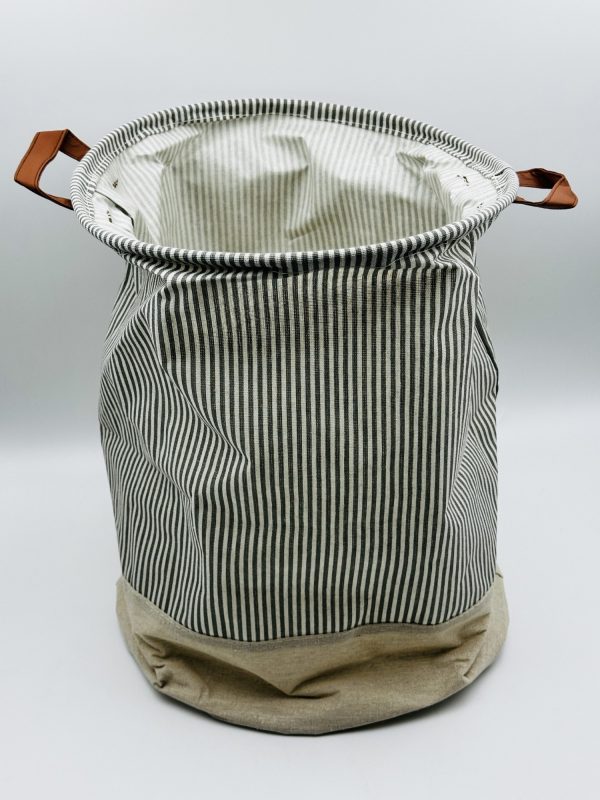 Striped Fabric Laundry Basket – Foldable Storage Hamper with Handles - Image 2