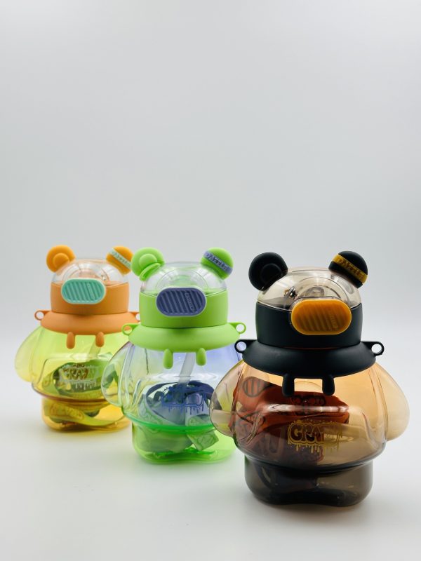 Bear-Shaped Kids Water Bottle with Straw & Strap(800ml)