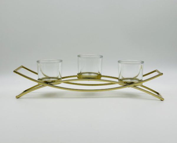 Gold Metal Tealight Candle Holder – Elegant Triple Votive Stand - Image 3