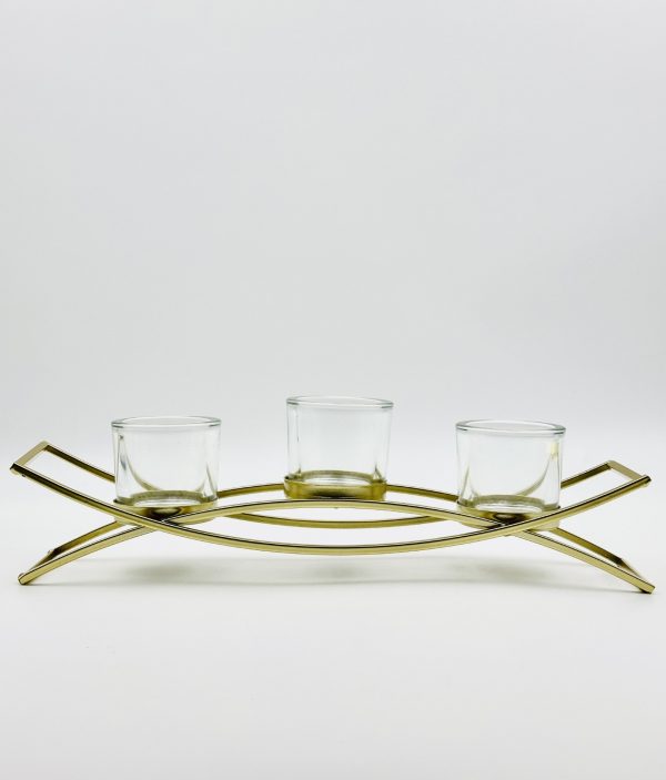 Gold Metal Tealight Candle Holder – Elegant Triple Votive Stand - Image 2