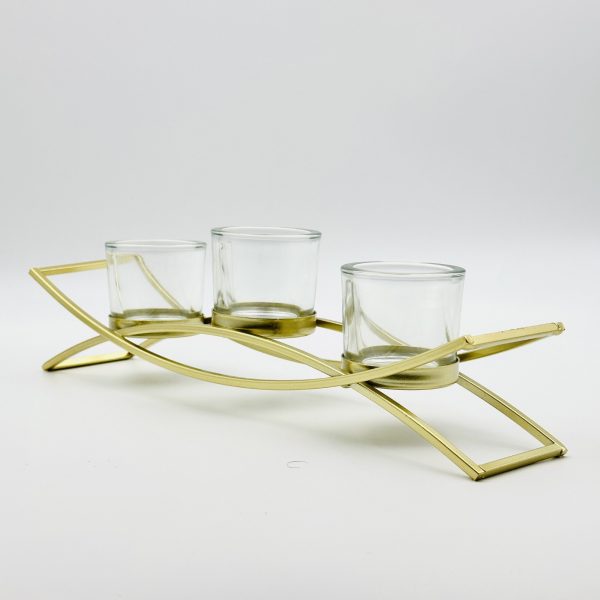 Gold Metal Tealight Candle Holder – Elegant Triple Votive Stand