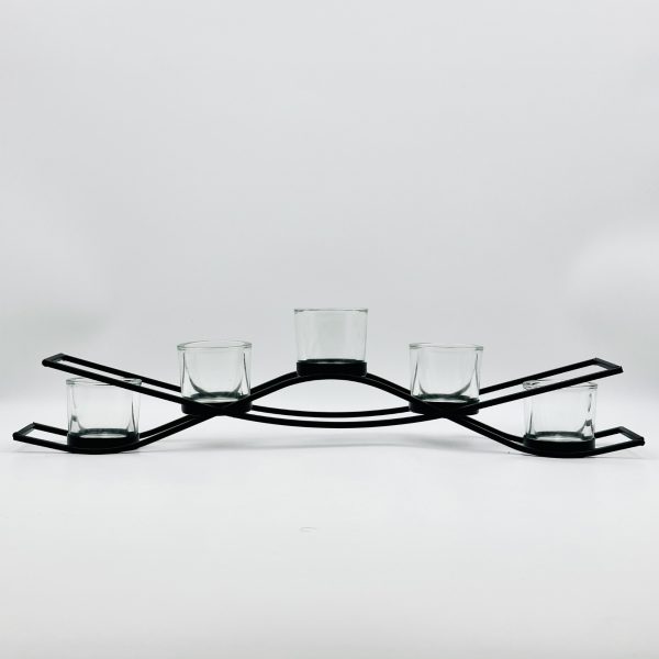 Black Metal Tealight Candle Holder – Modern Quad Votive Stand - Image 3