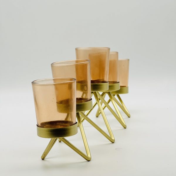 Gold Geometric Tealight Candle Holder – Set of Five Votive Stands - Image 2