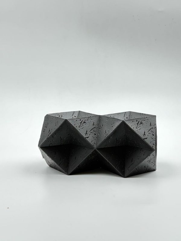 Geometric Black Concrete Vase - Horizontal Design - Image 2
