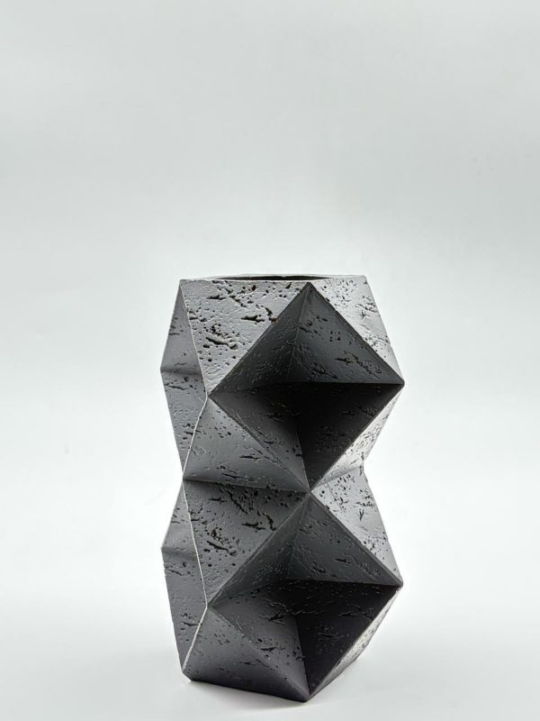 Geometric Black Concrete Vase - Horizontal Design