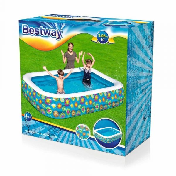 Bestway 10ft Inflatable Rectangular Family Pool – Floral Design