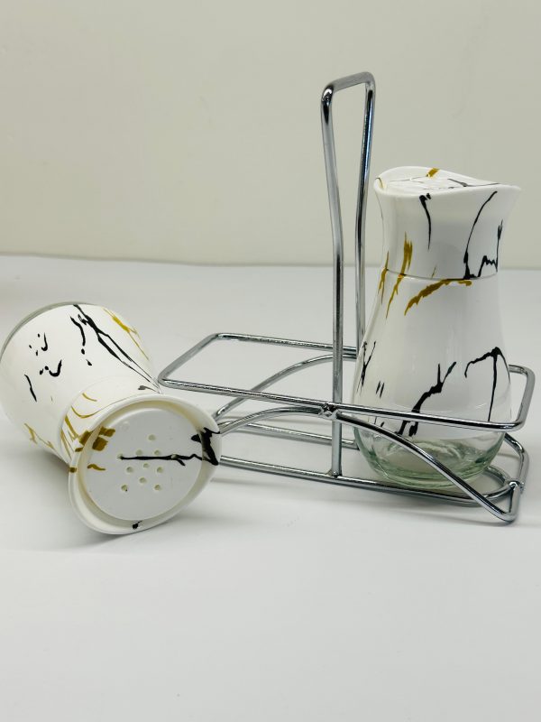 Glass Storage Jar Set – 3 PCS with Metal Rack (Marble Design) - Image 3