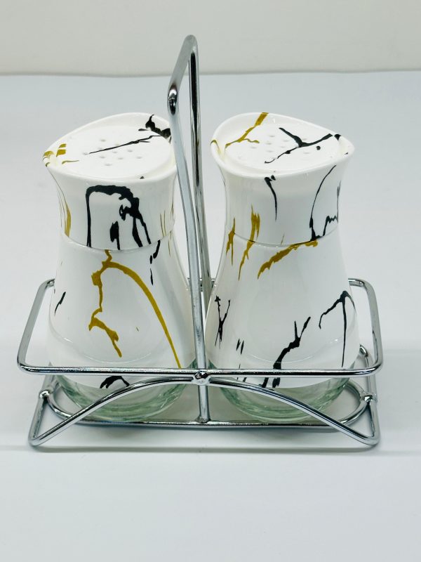 Glass Storage Jar Set – 3 PCS with Metal Rack (Marble Design) - Image 2