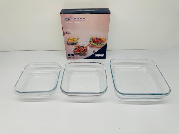 Diamonds 3-Piece Borosilicate Glass Baking Tray Set