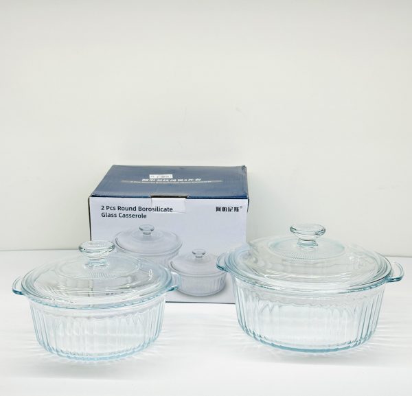 2 PCS Round Borosilicate Glass Casserole Set