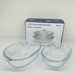 2 PCS Oval Heat Resistant Glass Casserole Set