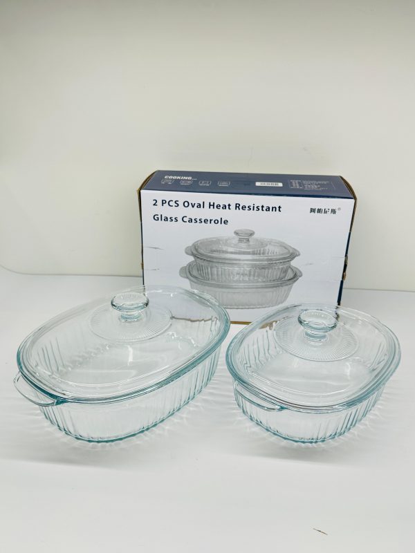 2 PCS Oval Heat Resistant Glass Casserole Set