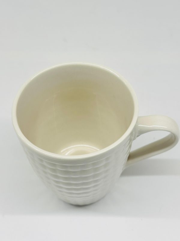 Ivory White Textured Ceramic Mug – Grid Pattern - Image 2