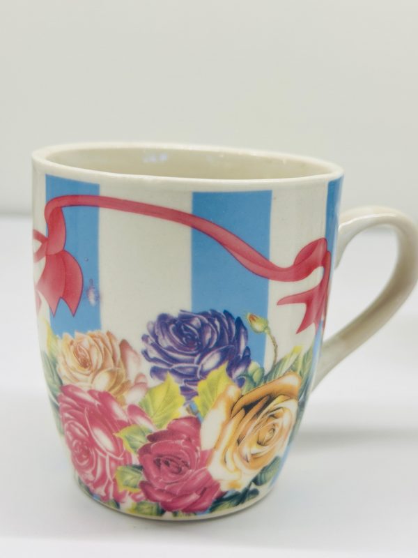 Floral Striped Ceramic Mug Set (12 Pcs) - Image 2