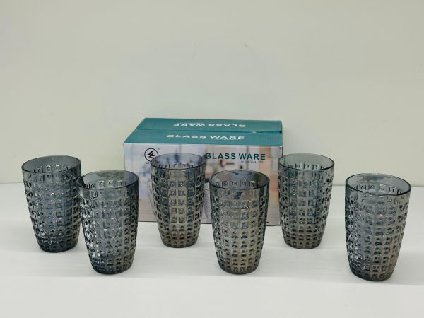 Textured Grid-Pattern Glass Tumbler – Grey Tint - Image 2