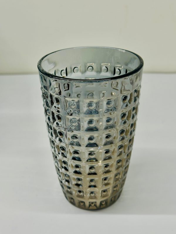 Textured Grid-Pattern Glass Tumbler – Grey Tint