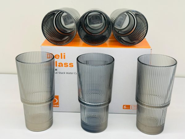 Tall Ribbed Smoky Glass - Image 2