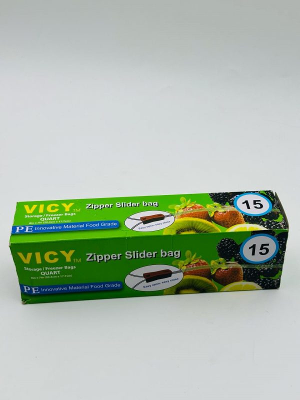VICY Zipper Slider Storage & Freezer Bags – Quart Size (15 PCS)