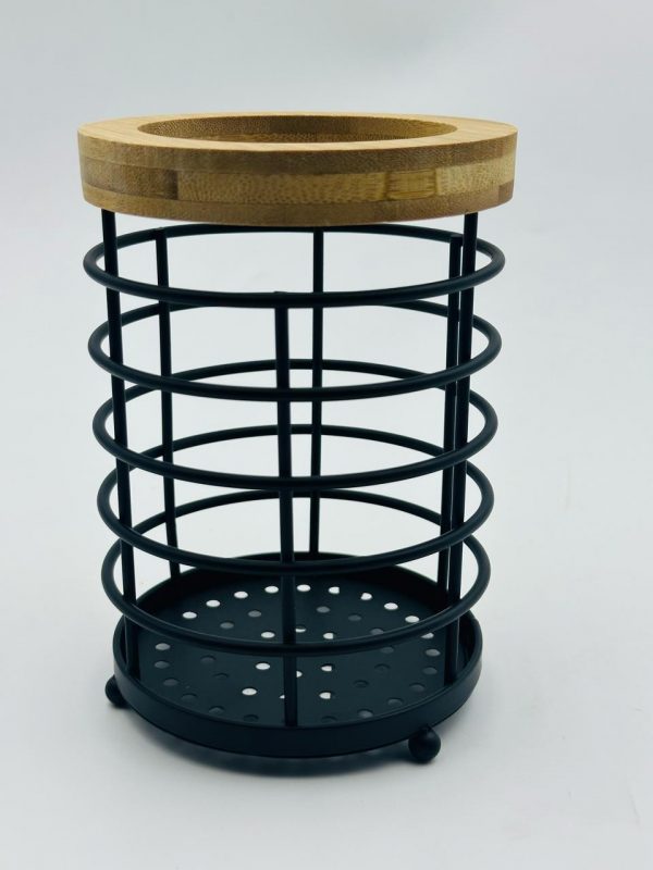 Bamboo Rim Metal Utensil Holder – Black