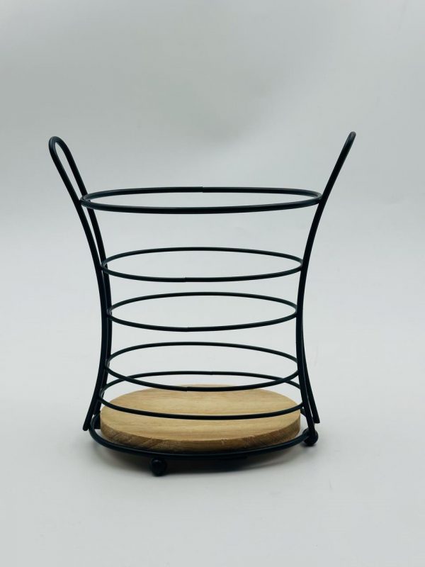 Vertical Wire Utensil Holder with Wooden Base