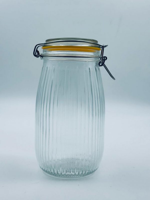 Ribbed Glass Storage Jar with Airtight Clip Lid & Orange Seal 1500ML