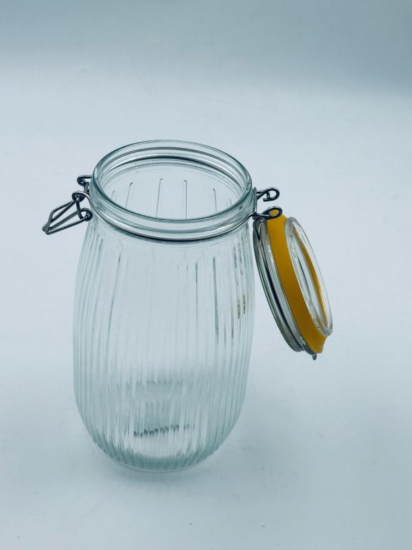 Ribbed Glass Storage Jar with Airtight Clip Lid & Orange Seal 1500ML - Image 2