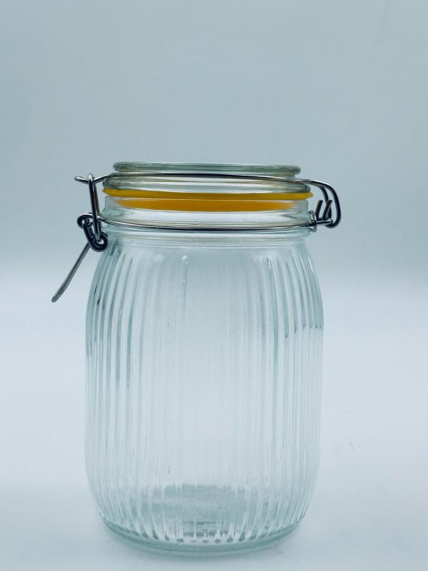 Ribbed Glass Storage Jar with Airtight Clip Lid 1000ML