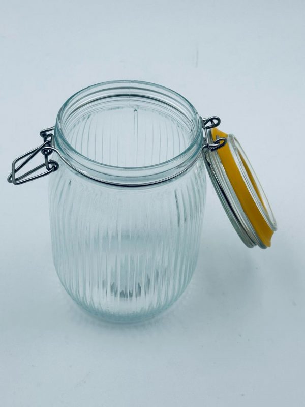 Ribbed Glass Storage Jar with Airtight Clip Lid 1000ML - Image 2