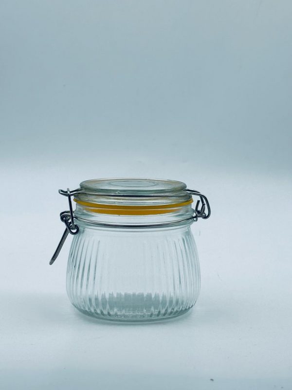 Small Airtight Ribbed Glass Storage Jar with Clamp Lid 500ML