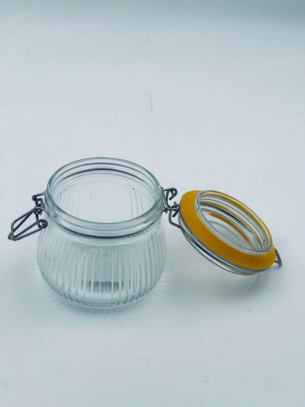 Small Airtight Ribbed Glass Storage Jar with Clamp Lid 500ML - Image 2