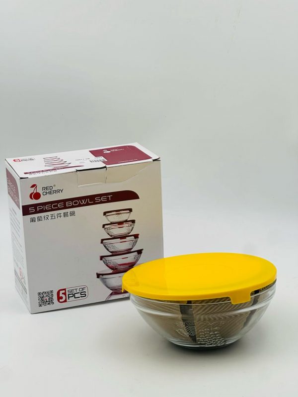 Red Cherry 5-Piece Glass Bowl Set with Decorative Pattern