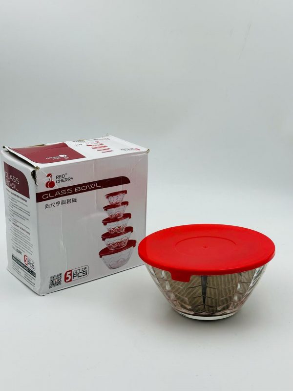 Red Cherry 5-Piece Decorative Glass Bowl Set with Red Airtight Lids