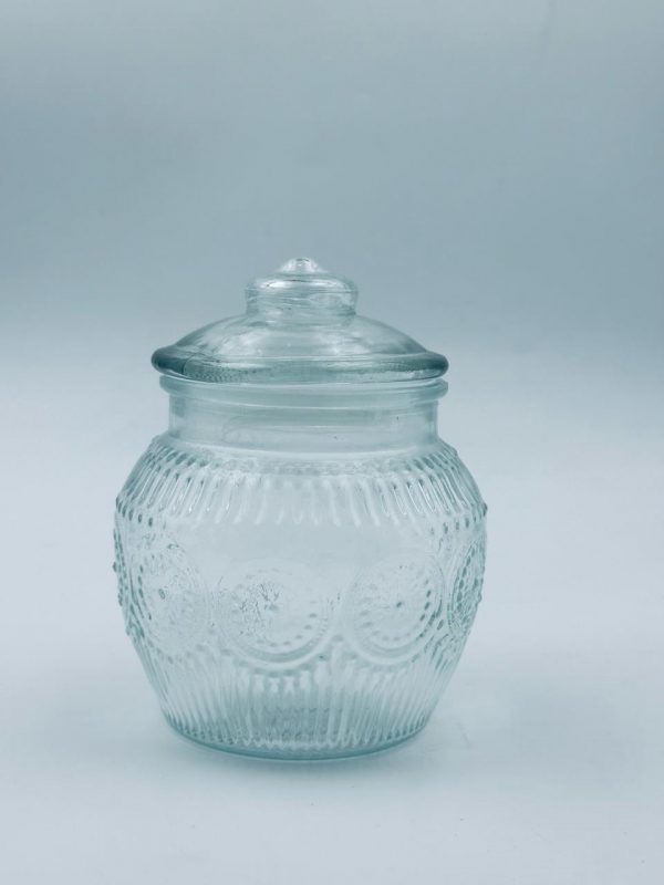 Embossed Glass Small Jar with Lid