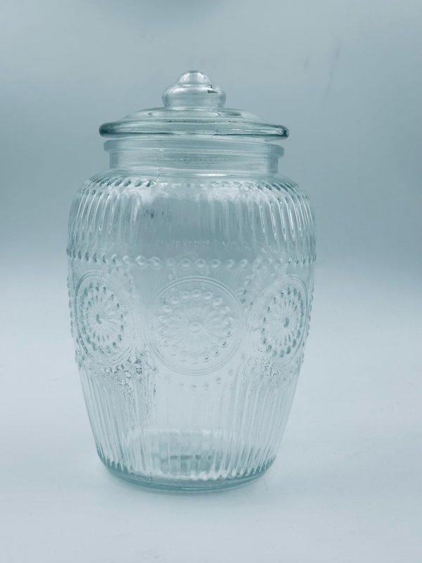 Embossed Glass Storage Large Jar with Lid