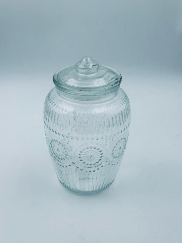 Embossed Glass Storage Large Jar with Lid - Image 2
