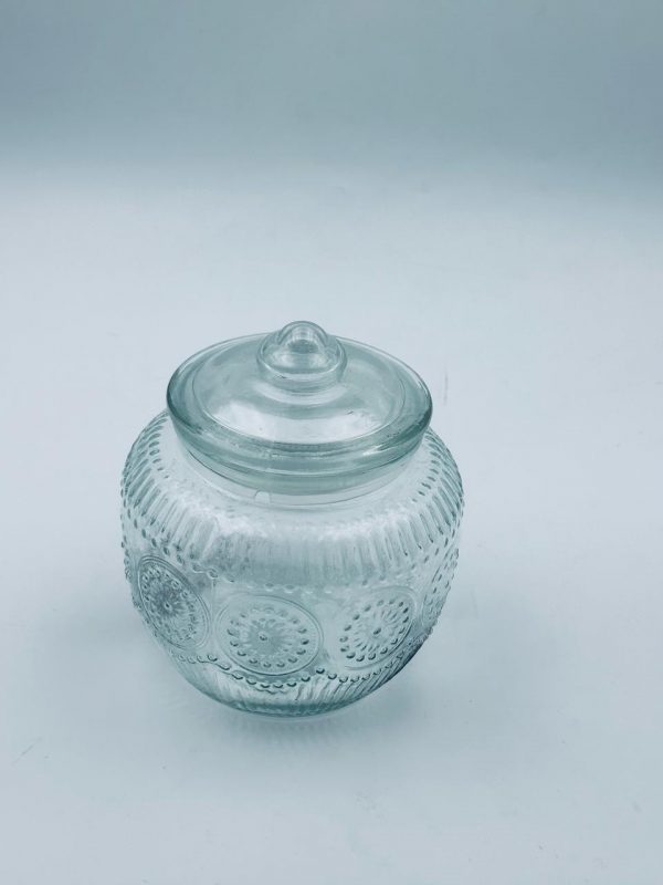 Round Embossed Glass Storage Medium Jar with Lid - Image 2